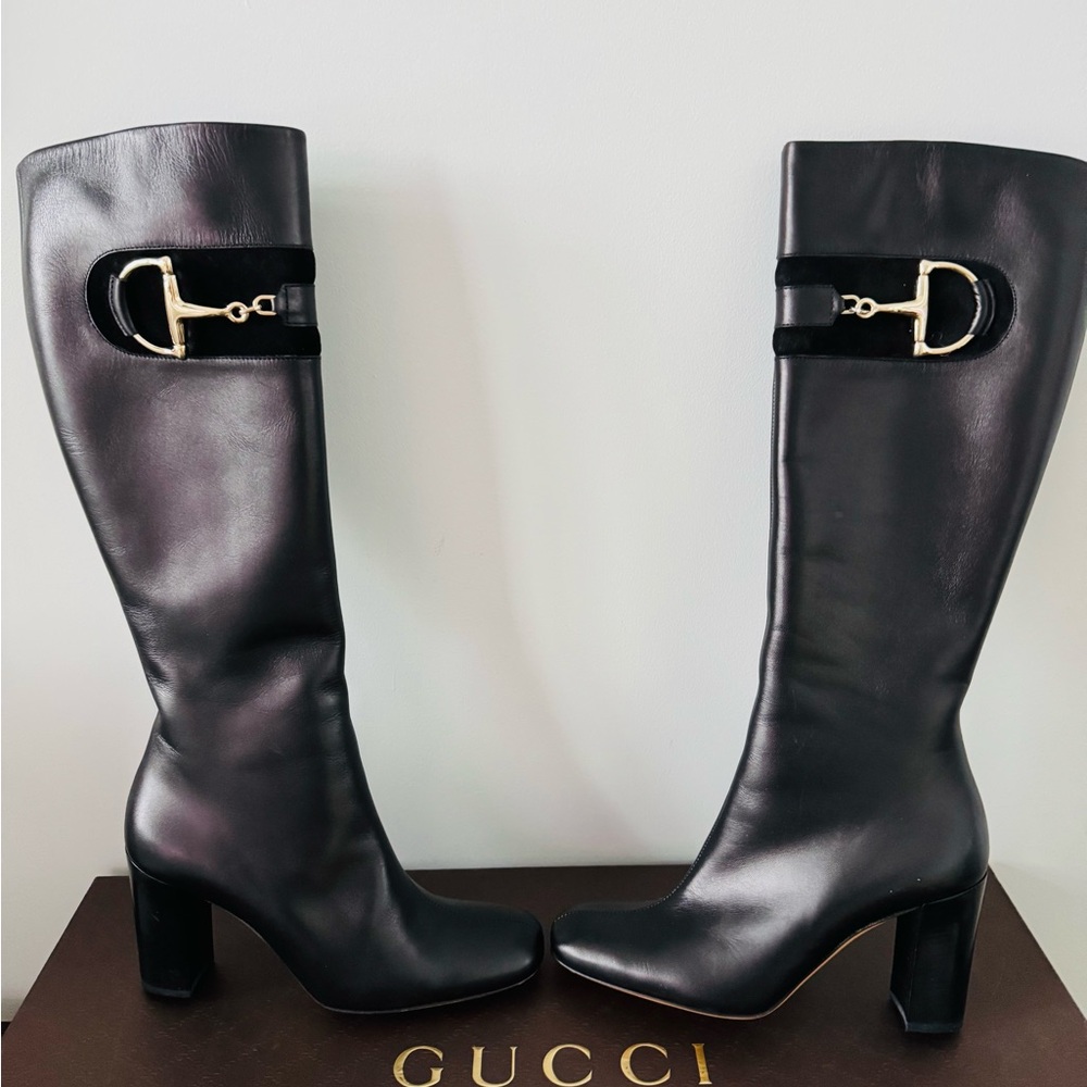 Gucci Black Leather Knee-High Boots